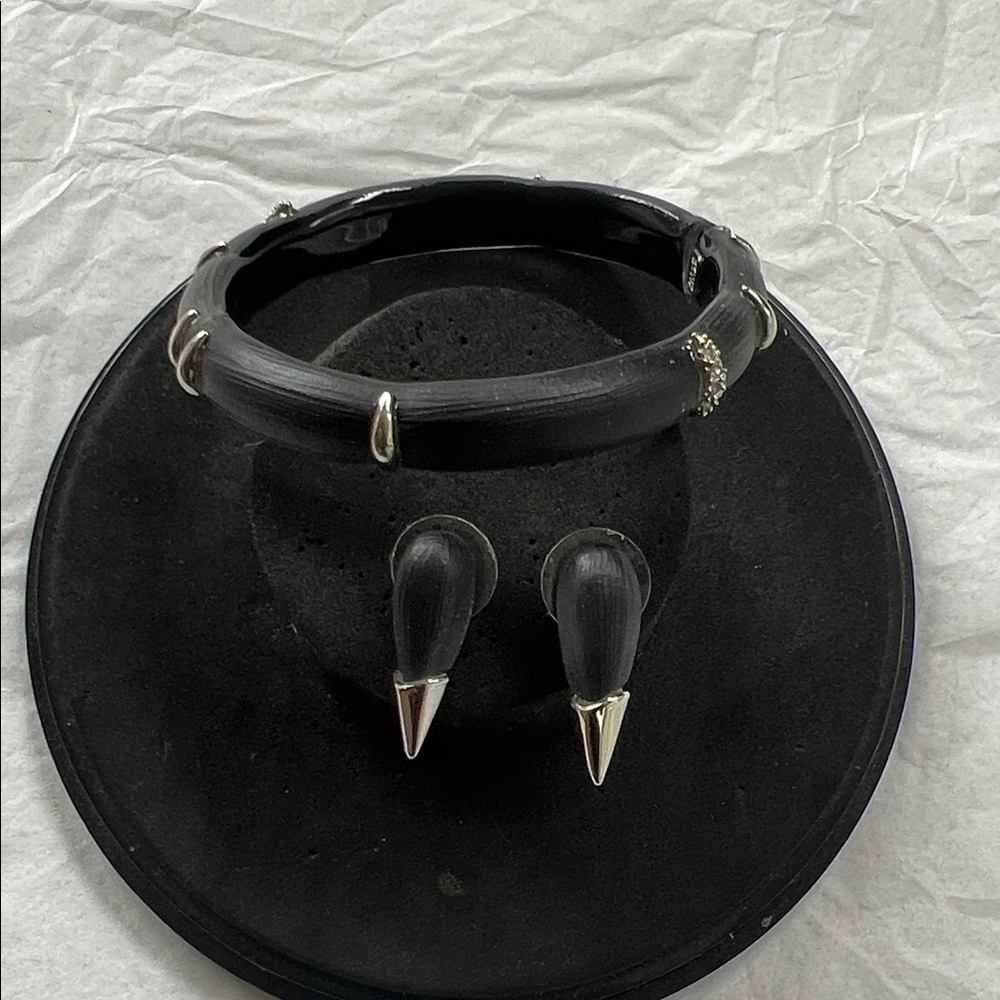 Alexis Bittar Black Bracelet with Silver Accents & Matching Earrings Set